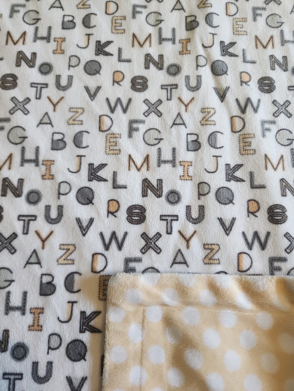 SL Home Alphabet Print Baby Blanket Gold Gray Polka Dots 2017